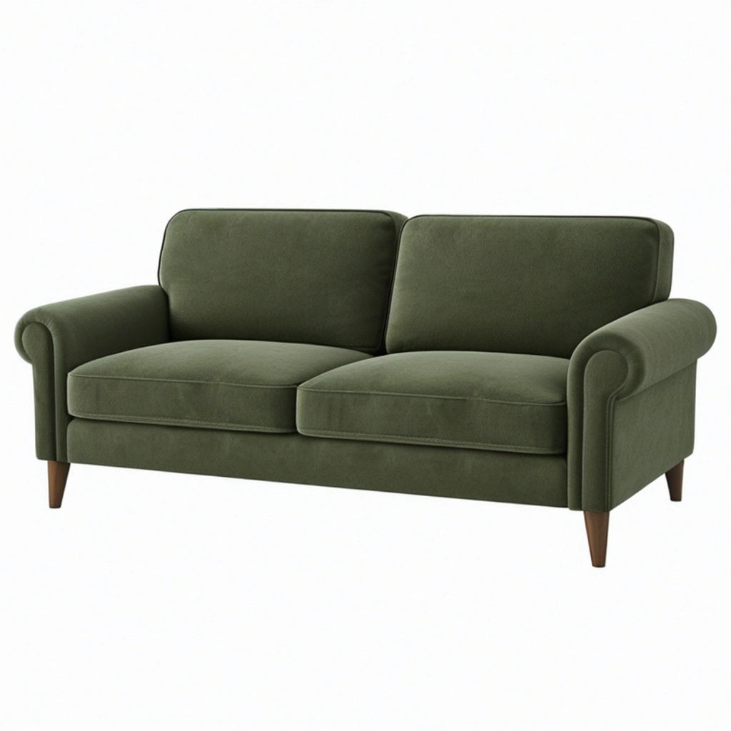 Sofa dwuosobowa 180 x 85 x 88 cm z tapicerką tekstylną oliwkowa w stylu klasycznym