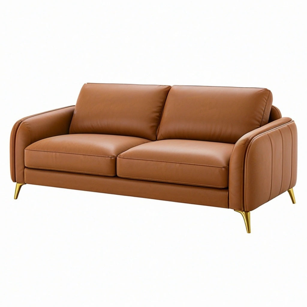 Sofa dwuosobowa 180 x 85 x 85 cm w brązowej tapicerce ze skóry syntetycznej - nowoczesna