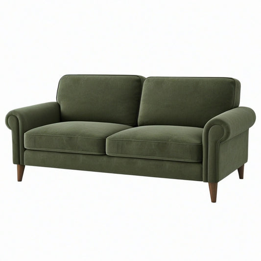 Sofa dwuosobowa 180 x 85 x 88 cm z tapicerką tekstylną oliwkowa w stylu klasycznym
