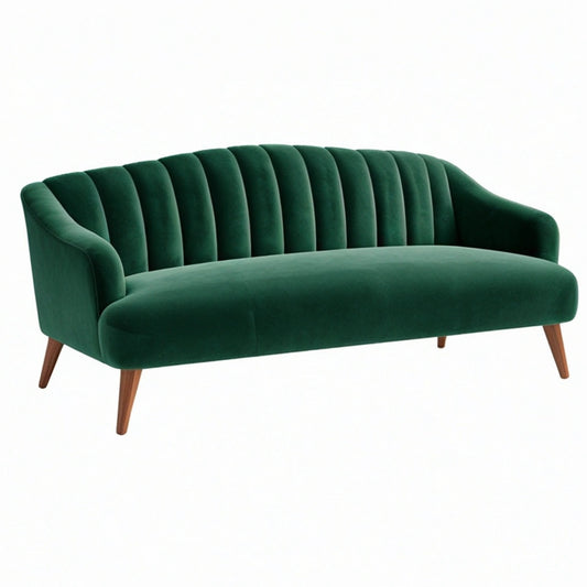 Sofa dwuosobowa 160 x 80 x 85 cm z zielonego aksamitu na drewnianych nogach w stylu retro