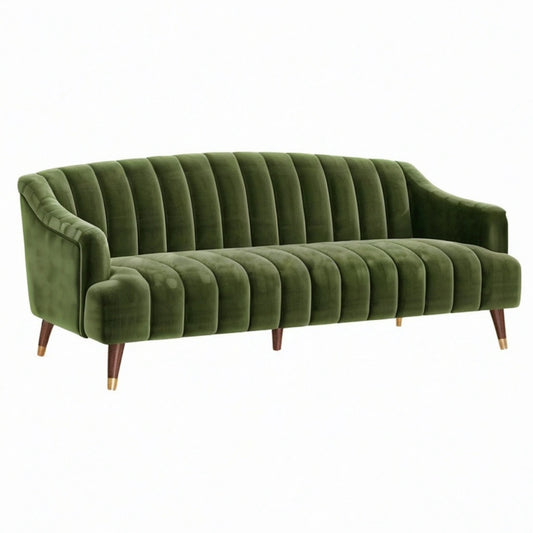 Sofa trzyosobowa 200 x 86 x 85 cm z aksamitną tapicerką zielona w stylu retro