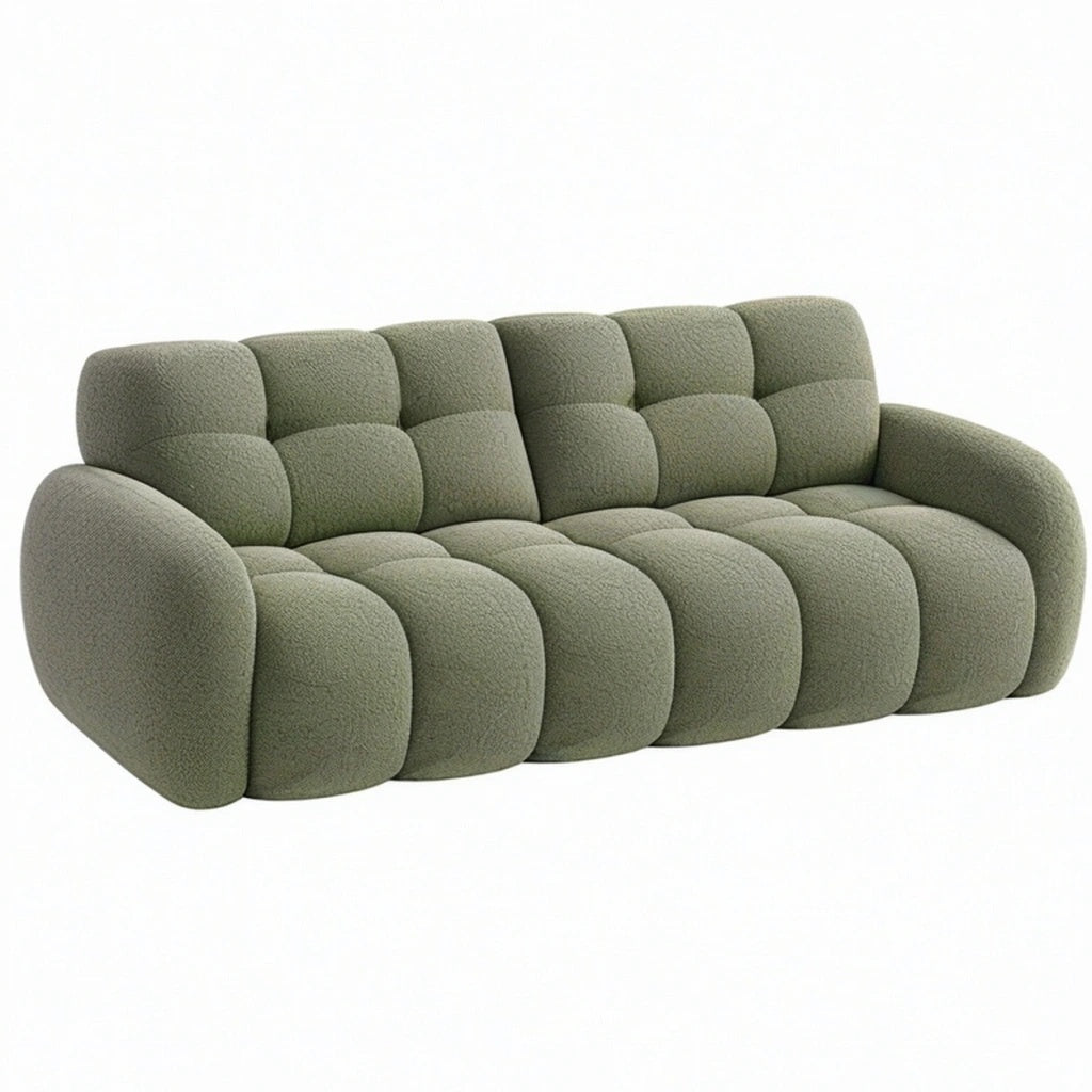 Sofa trzyosobowa 220 x 95 x 80 cm z tkaniny bouclé oliwkowozielona nowoczesna