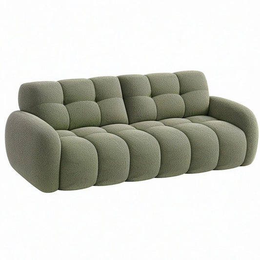 Sofa trzyosobowa 220 x 95 x 80 cm z tkaniny bouclé oliwkowozielona nowoczesna