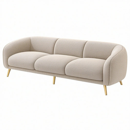Sofa trzyosobowa 220 cm z tapicerką tekstylną beżowa do salonu - zaokrąglona nowoczesna