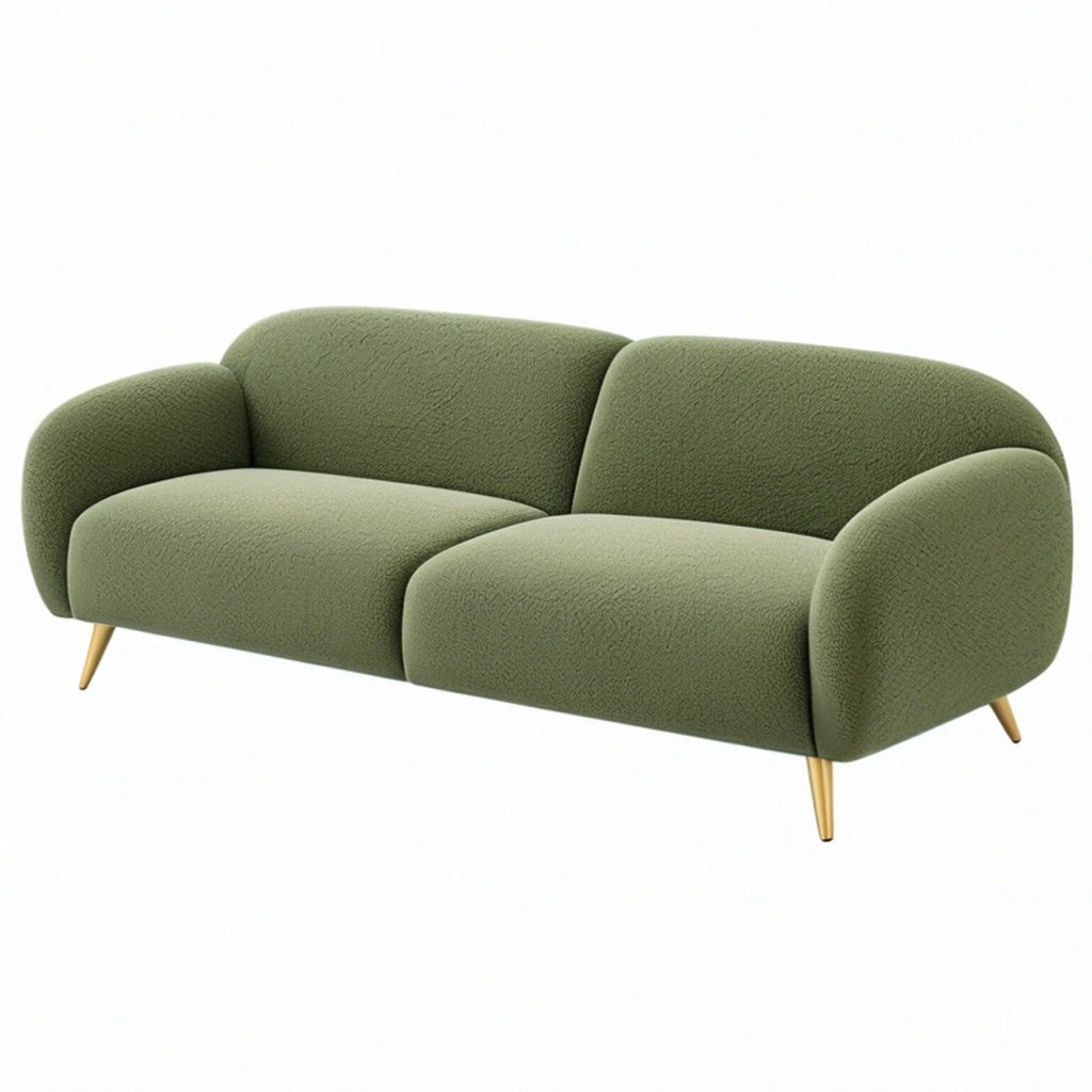Sofa 2-osobowa 200 x 90 x 80 cm z tkaniny zielona - zaokrąglona nowoczesna