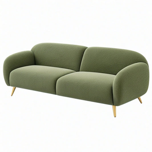 Sofa 2-osobowa 200 x 90 x 80 cm z tkaniny zielona - zaokrąglona nowoczesna