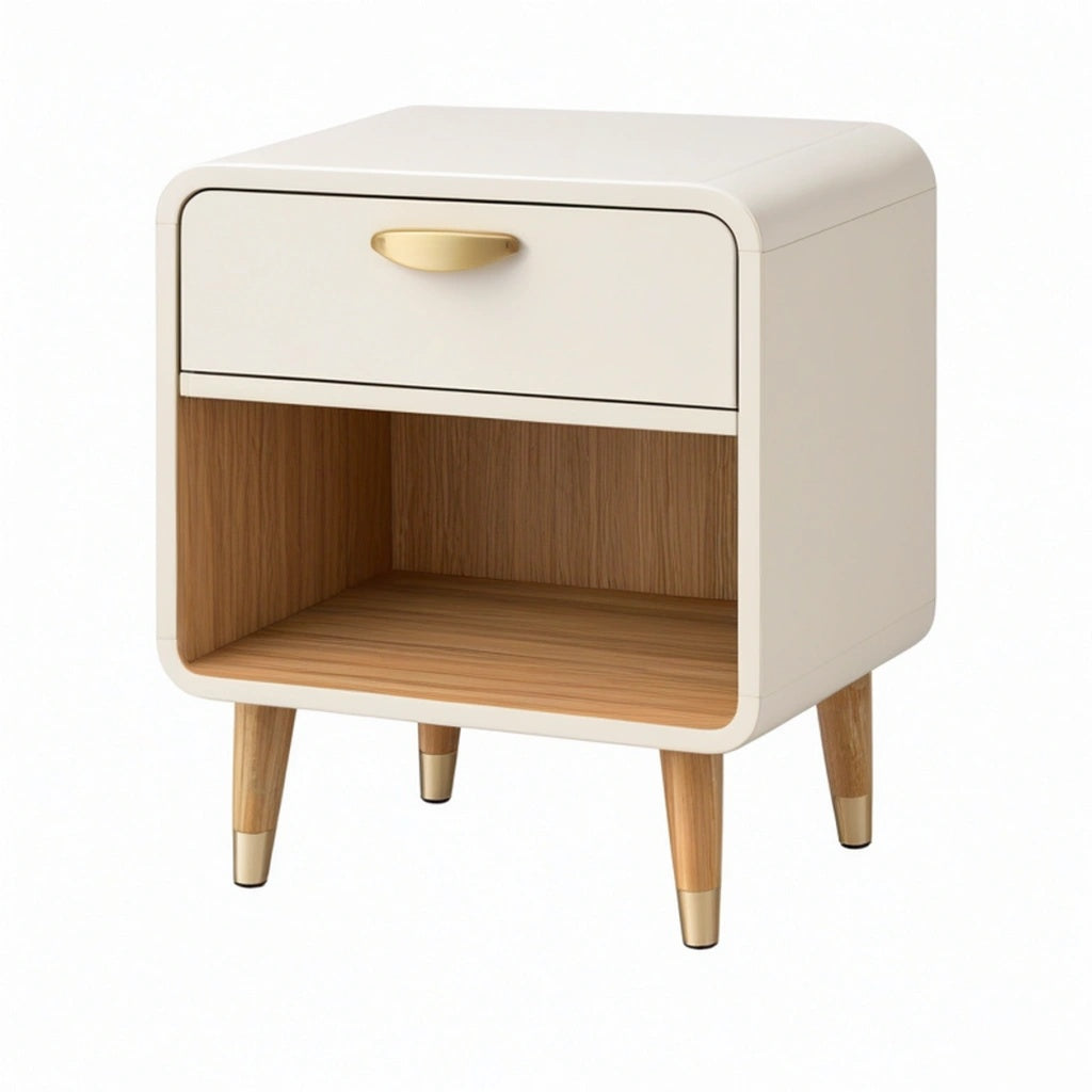 Szafka nocna 45 cm x 40 cm x 60 cm z płyty meblowej kremowa z otwartą półką w stylu retro