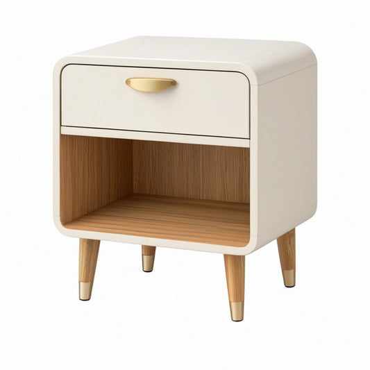 Szafka nocna 45 cm x 40 cm x 60 cm z płyty meblowej kremowa z otwartą półką w stylu retro