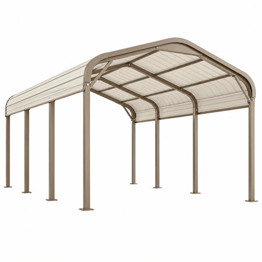 Wiata garażowa 600 x 300 x 270 cm stalowa brązowa z półprzezroczystym dachem łukowym