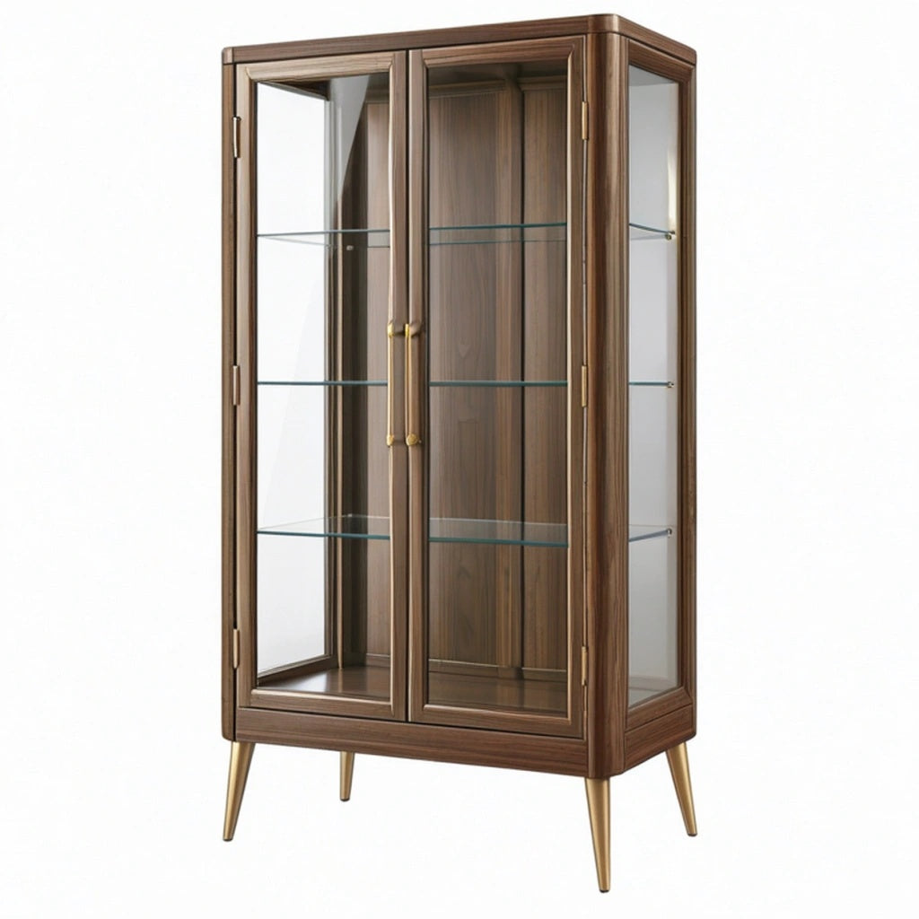 Witryna 90 x 40 x 180 cm brązowa drewniana ze szkłem w stylu retro
