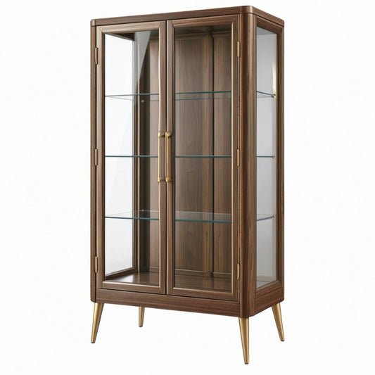 Witryna 90 x 40 x 180 cm brązowa drewniana ze szkłem w stylu retro